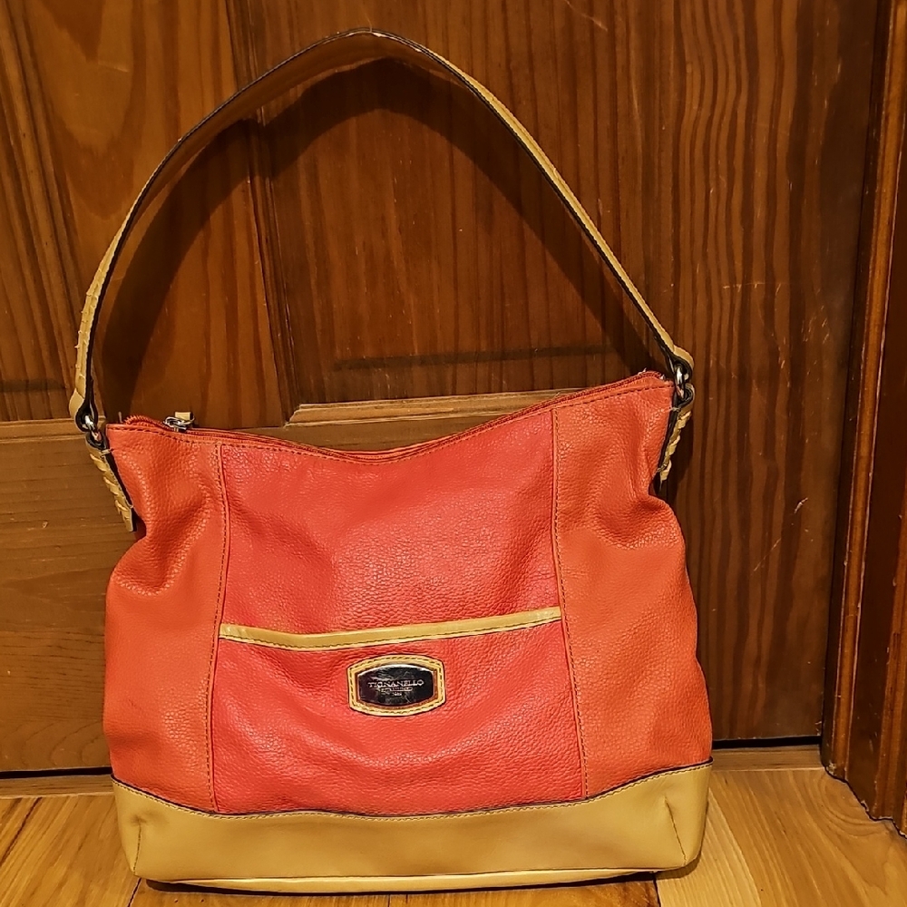 Tignanello Orange and Tan Leather Shoulder Bag NWOT